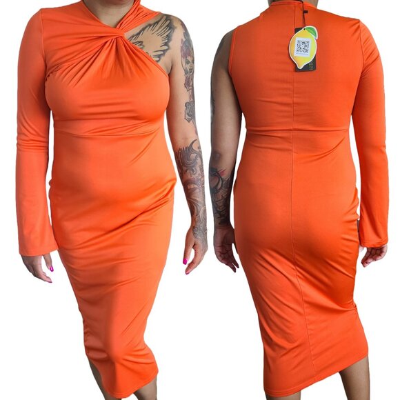 Asymmetrical Orange Bodycon Dress - Picture 1 of 2